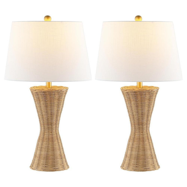 JONATHAN Y JYL4048A-SET2 Laura 27" Coastal Designer Iron/Rattan Wicker LED Table Lamp Bohemian, Style, Minimalist, Cottage, Transitional, Office, Living Room, Dining Room, Bedroom, Natural (Set of 2)