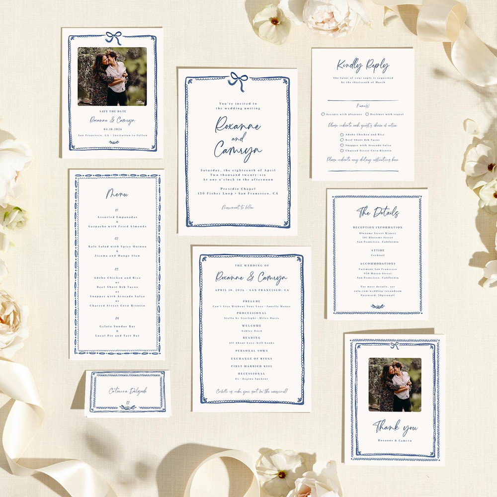 Galleria Portrait | Dusty Cobalt | Zola Wedding Invitations