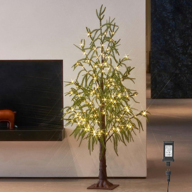 LITBLOOM Lighted Norfolk Pine Tree 4FT 180 LED Fairy Lights, Christmas Tree with Lights for Home Holiday Decoration Indoor Outdoor
