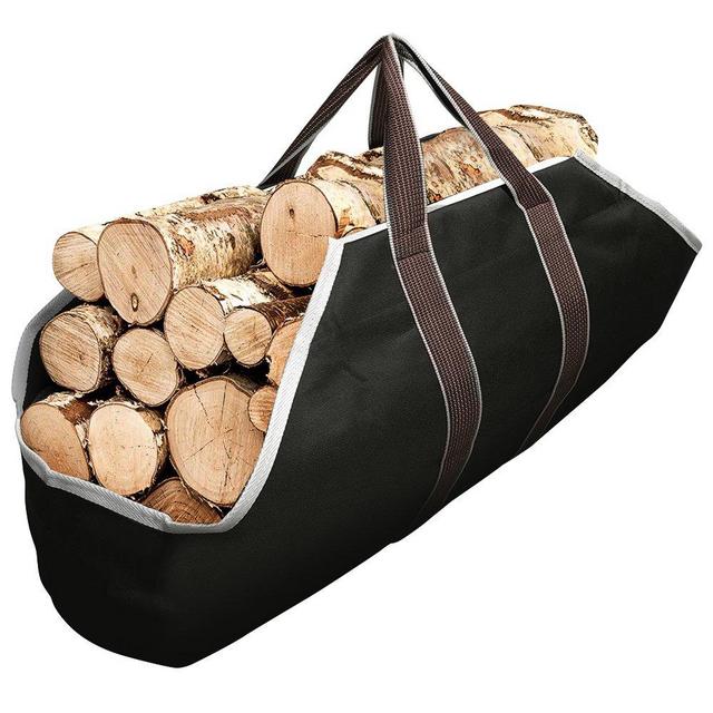 Large Canvas Log Tote Bag Carrier Indoor Fireplace Firewood Totes Log Holders Round Woodpile Rack Fire Wood Carriers Carrying for Outdoor Tubular Birchwood Stand by Hearth Stove Tools Set Basket