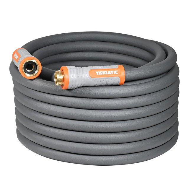 YAMATIC Heavy Duty Garden Hose 5/8 in x 75 ft with Swivel Handle, Super Flexible Water Hose, All-weather, Lightweight, Burst 600 PSI, Gray