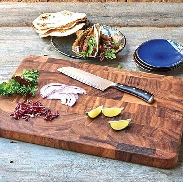 Ironwood Gourmet Large End Grain Prep Station Acacia Wood Cutting Board, 14 x 20-Inch, Brown
