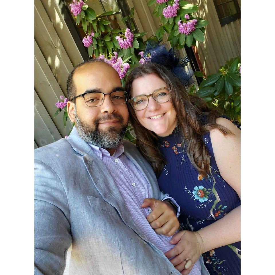Getting our dance on at our friend's wedding.
