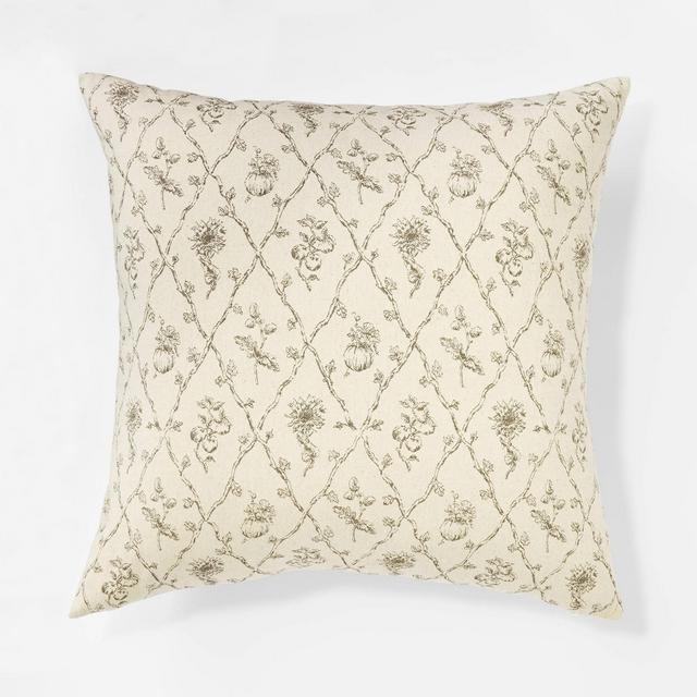 Oversized Woven Harvest Square Throw Pillow Cream/Dark Brown - Threshold™ designed with Studio McGee: Floral Cotton, Indoor Use, Removable Cover