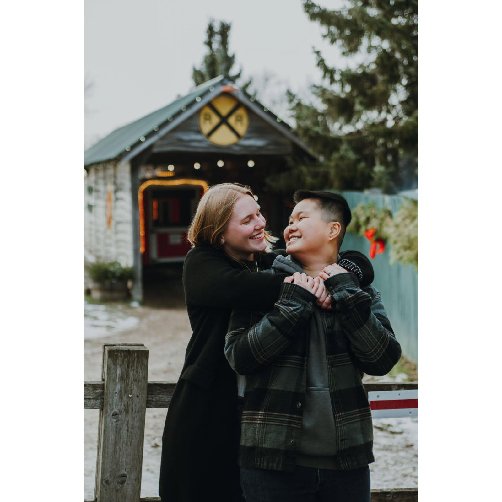One of our engagement photos, taken at the Peacock Road Family Farm in Laingsburg.