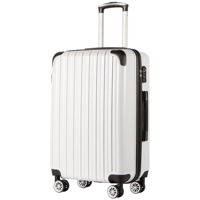 COOLIFE Luggage Expandable(only 28") Suitcase PC+ABS Spinner 20in 24in 28in Carry on (White Grid New, L(28in))