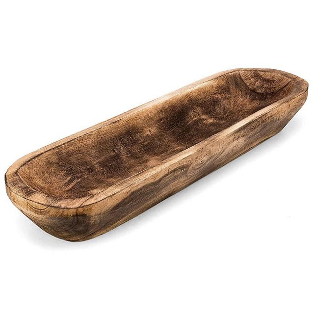 FANDOS Wooden Dough Bowl for Decor - Large Wood Dough Bowl for Decor-17¾ in Long Dough Bowl Hand Carved Paulownia - Wood Bread Bowl for Decor - Rustic Decorative Long Wooden Bowl for Table Centerpiece