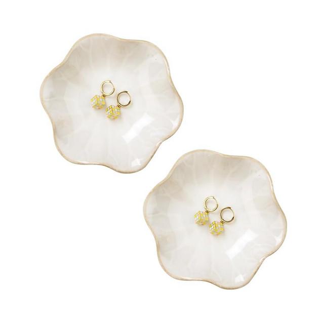 JAMEND CLXP 2PCS White Lotus Leaf Shape Ring Holder Dish, Small Key Bowl, Ceramic Trinket Tray Jewelry Dish Organizing Necklace Earrings for Mom Friend Sister, All Jewelries Are NOT Included, White.