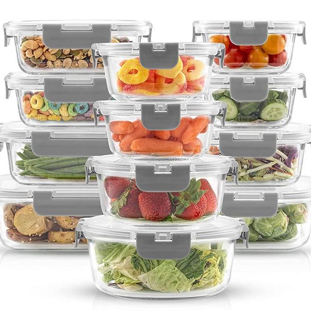 JoyFul by JoyJolt 24pc Borosilicate Glass Storage Containers with Lids. 12 Airtight, Freezer Safe Food Storage Containers, Pantry Kitchen Storage Containers, Glass Meal Prep Container for Lunch