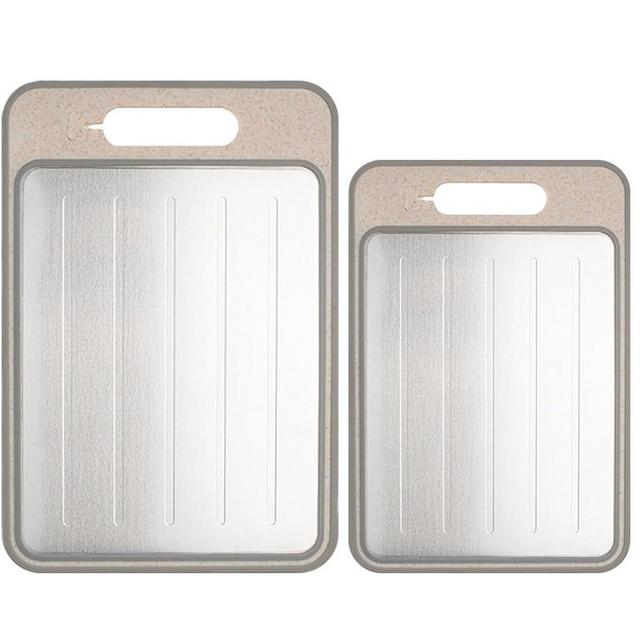 Cutting Board Double Sided,2 Pcs Vegetable Board With Sharpening Stone,Large Size+Small Size,Food Grade Stainless steel and Wheat straw PP Material,Eco-Friendly and Easy to Clean (khaki)