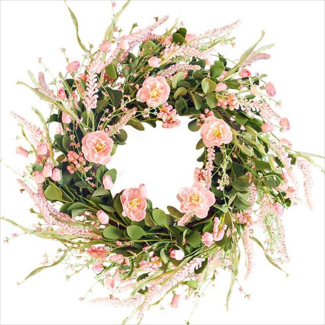 Qingbei Rina Pink Wreaths for Front Door, 22 Inch Floral Door Wreath, Front Door Wreath, Floral Wreaths for Home Windows Wall Farmhouse Wedding Decor