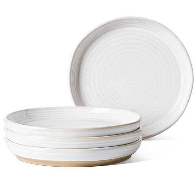 LE TAUCI Dinner Plates 10 Inch, Ceramic Flat Dish Set for Kitchen, Serve for Pasta,Steak, Pancake, Microwave, Oven & Dishwasher Safe, Housewarming Wedding Gift - Set of 4, Arctic White