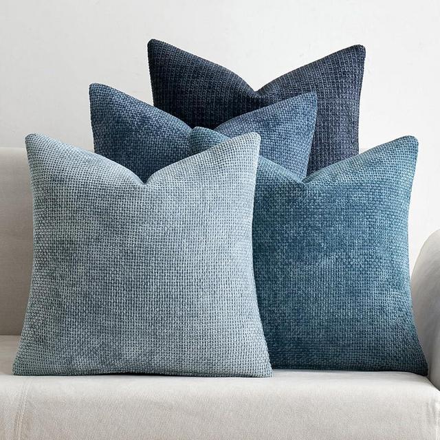 MIULEE Pack of 4 Couch Throw Pillow Covers 18x18 Inch Neutral Blue Soft Decorative Chenille Pillow Covers Farmhouse Cushion Covers for Home Decor Sofa Bedroom Living Room