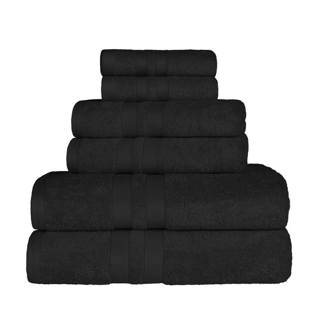 Cotton Highly Absorbent Solid Assorted 6 Piece Quick-Drying Towel Set, Black - Blue Nile Mills