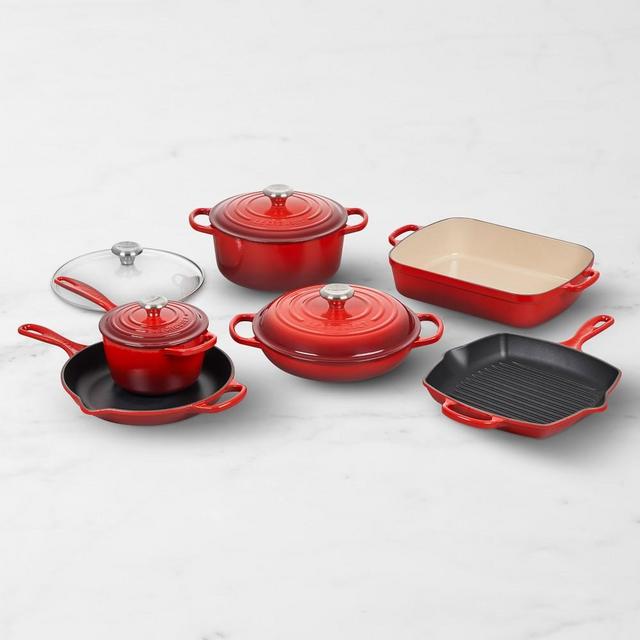 Le Creuset Enameled Cast Iron 10-Piece Cookware Set, Red