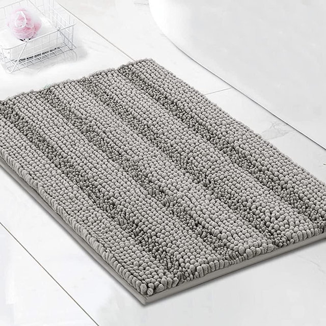 H.VERSAILTEX Bathroom Rugs Bath Rugs for Bathroom Non Slip Bath Mats Extra Thick Chenille Striped Rug 17" x 24" Absorbent Soft Shaggy Washable Dry Fast Bath Mats for Bathroom Floor - Dove
