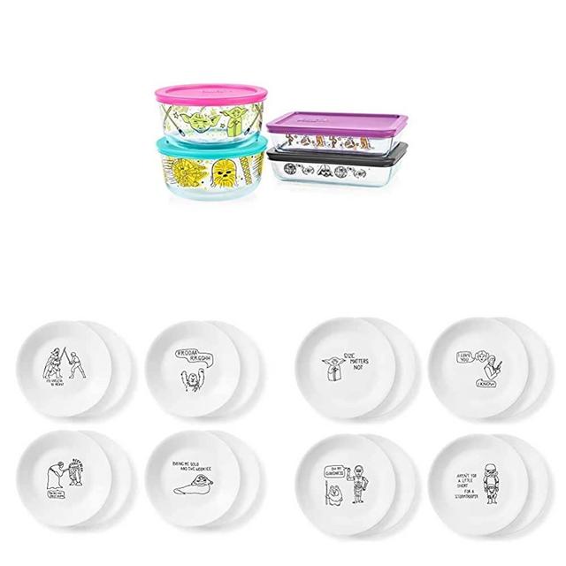 Pyrex Disney Star Wars Decorated 8-pc Food Storage Set Plus Corelle 6-Piece Lunch and 6-Piece App Plates
