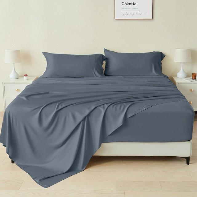 GOKOTTA 4-Pcs Queen Sheet Set, 100% Rayon Derived from Bamboo, 16 Inch Deep Pocket Queen Sheets with Elastic Corner Straps, Cooling Sheets for Hot Sleepers - Silky Soft & Breathable - Stone Grey