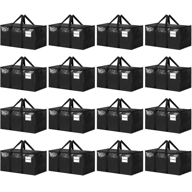 16 Pack Extra Large Heavy Duty Moving Bags, Black Storage Bins with Lids, Reinforced Handles & Heavy-Duty Zippers Moving Boxes Storage Bags Totes for Clothes Packing, Dorms, College Supplies, Black