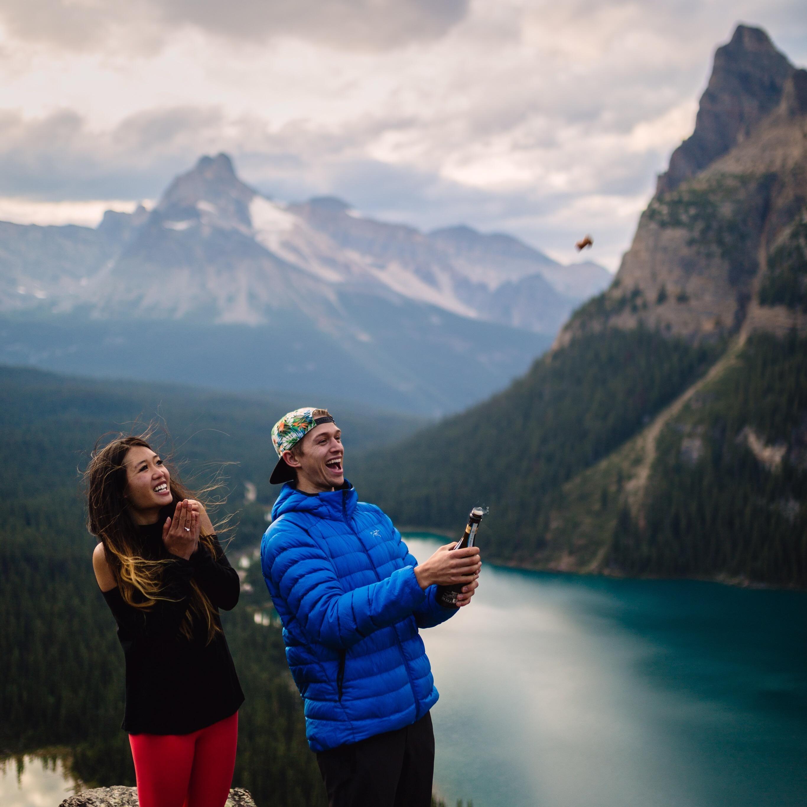 Popping some champagne after the proposal