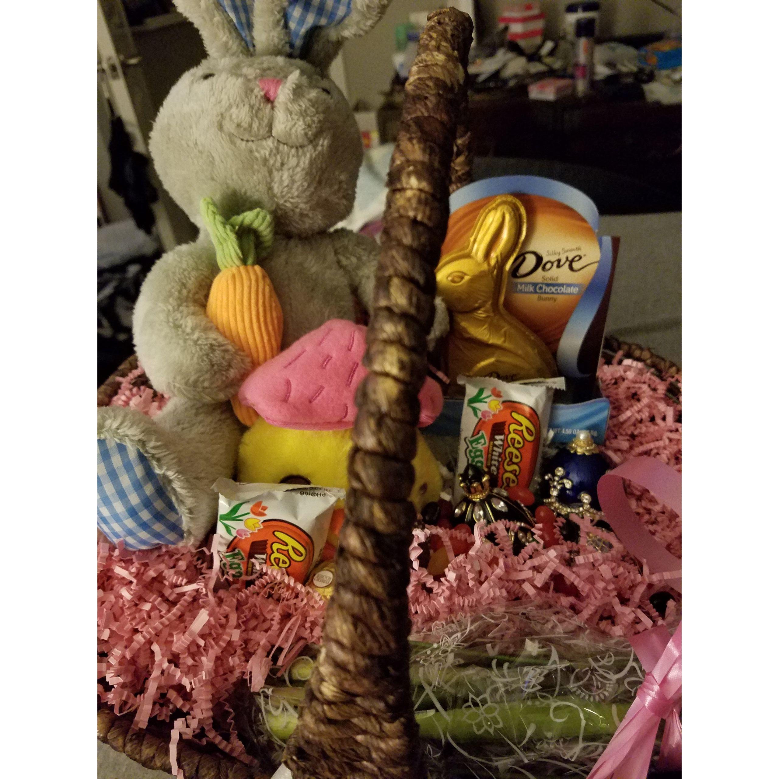 Stuffed animals, candy, and eggs