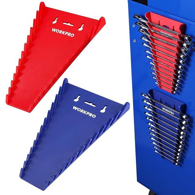 WORKPRO 2-Pack Magnetic Wrench Organizer, 12-Piece Wrench Holder Set for Tool Box Drawer Chest, Premium Quality Wrench Rack Tool Trays SAE 1/4" - 15/16" and Metric 6 mm-24 mm