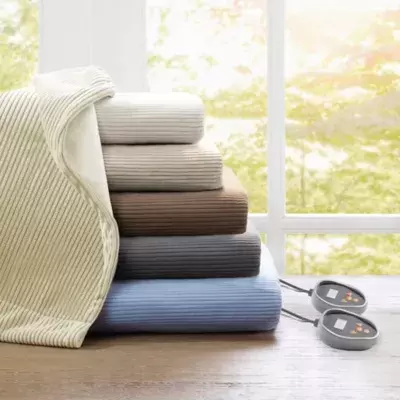 Beautyrest Ribbed Microfleece King Heated Blanket in Grey
