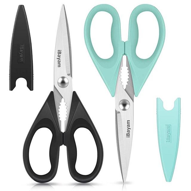 Kitchen Shears, iBayam 2-Pack Kitchen Scissors Heavy Duty Meat Scissors, Dishwasher Safe Cooking Scissors, Multipurpose Stainless Steel Sharp Utility Food Scissors for Chicken, Poultry, Fish, Herbs