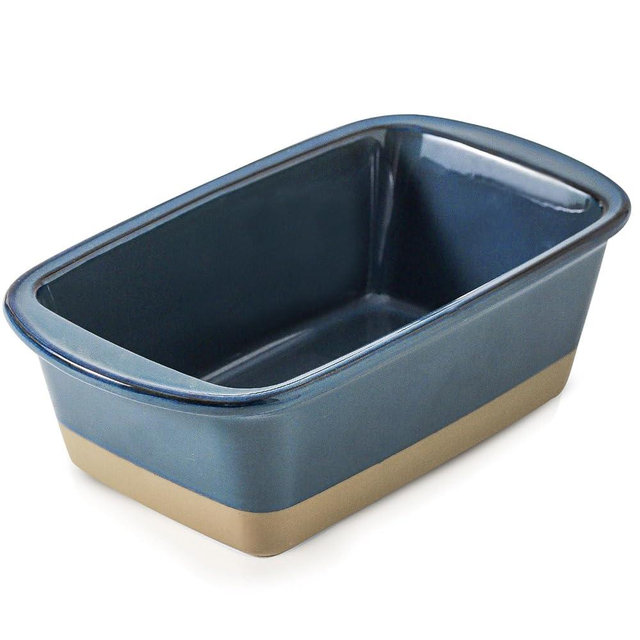 HVH Ceramic Loaf Pan for Baking Bread, 9 x 5 inch Baking Bread Loaf Pan, Rectangular Bread Pan, Bread Baking Pan for Cooking, Farmhouse Style (Blue)