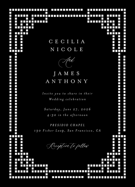 Clover Portrait | Black Pattern 1 | Zola Wedding Invitations