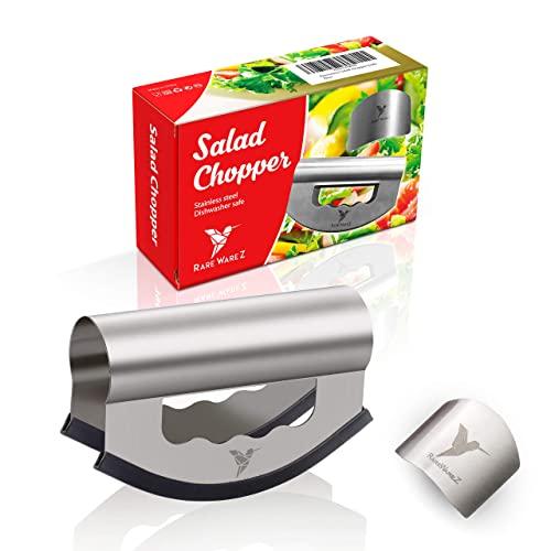 Salad Chopper Knife with Double Blade – Stainless Steel Sharp Mezzaluna Cutter and Mincer for Home Kitchen – Multipurpose Herb Crescent Rocking Hand Slicer for Easy Vegetable Mincing