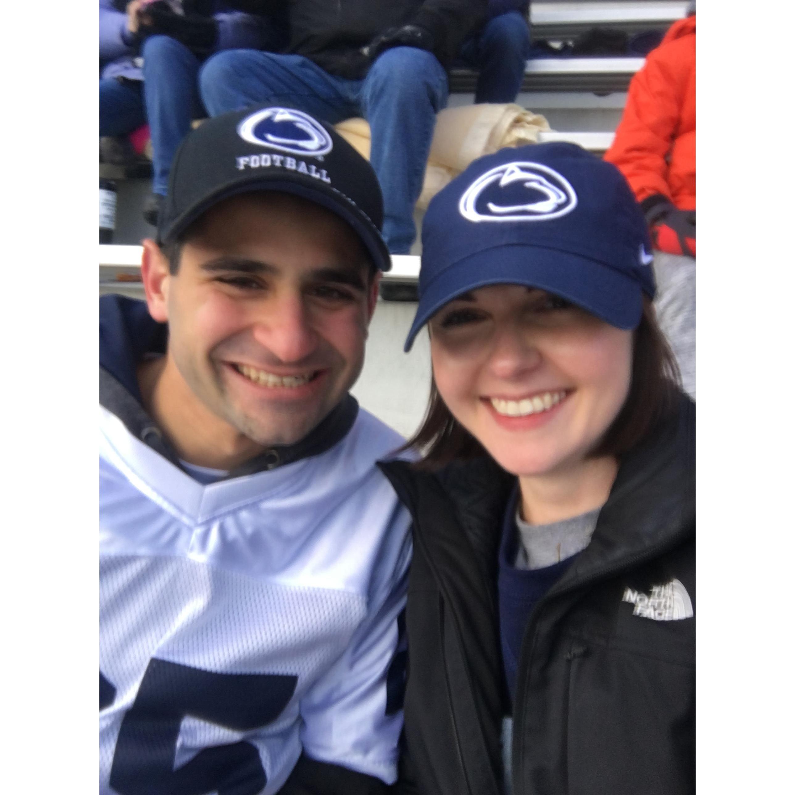 Our first Penn State game! Nothing says football like freezing winds and good beer.