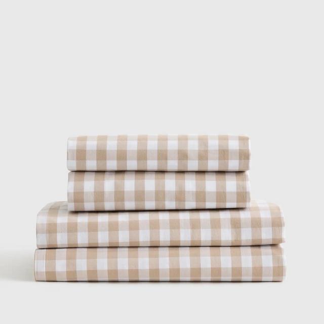 Classic Organic Percale Gingham Sheet Set (Cafe/ Queen)