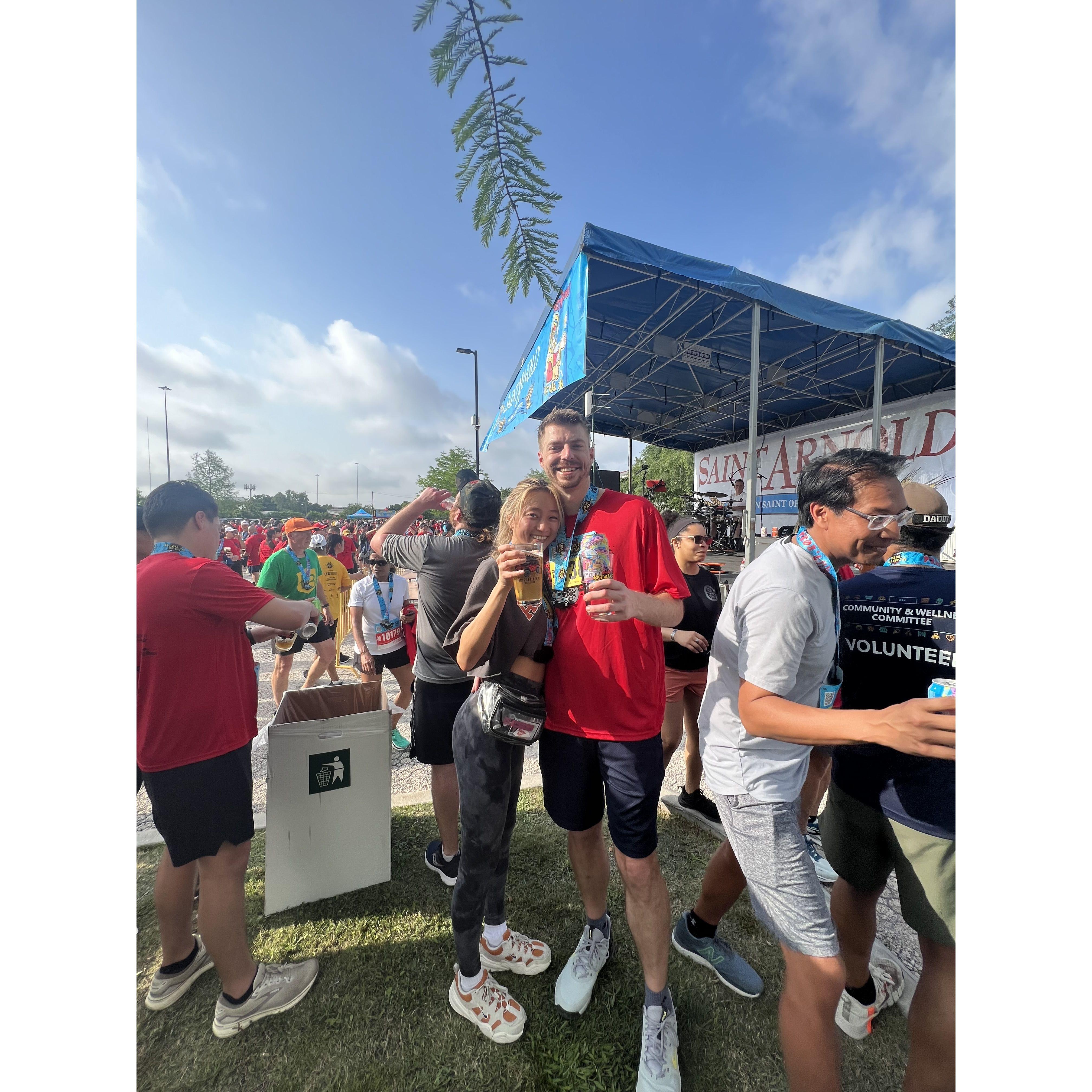 We like to toast to our accomplishments, like running our first 5k together!