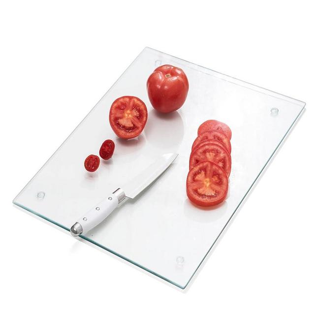 VASUHOME Tempered Glass Cutting Board for Kitchen - 16x12 inch Clear Cutting Board for Countertop - Decorative Kitchen Mat - Scratch, Heat, and Shatter Resistant - Easy to Clean and Durable