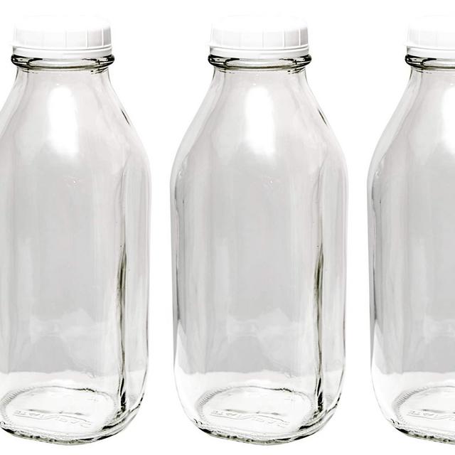 The Dairy Shoppe Heavy Glass Milk Bottles 33.8 Oz (4 Bottles)