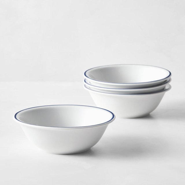 Apilco Tradition Porcelain Blue-Banded Cereal Bowls, Set of 8