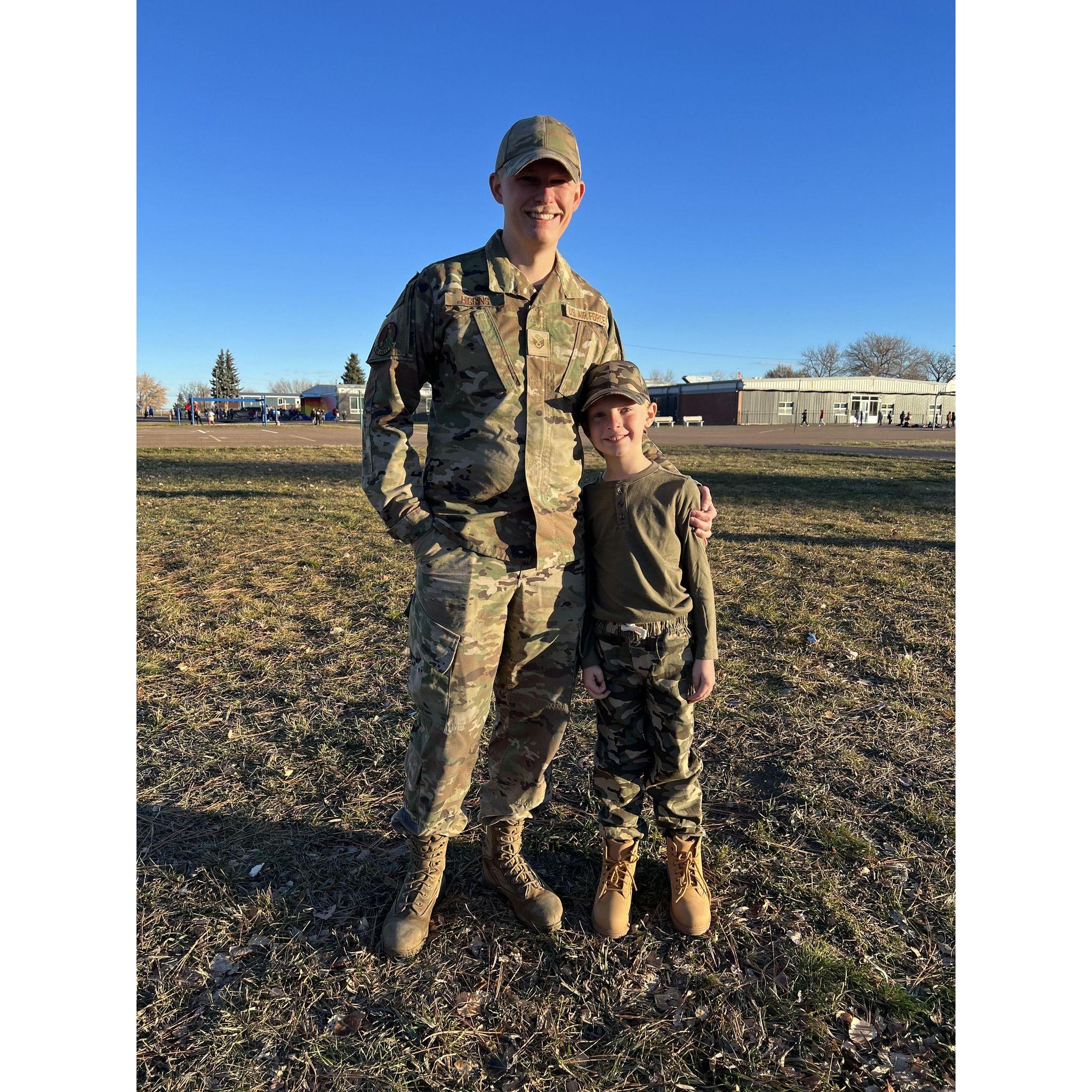Wyatt and Jonah—both in uniform because Jonah’s biggest dream is to be just like Wyatt someday.