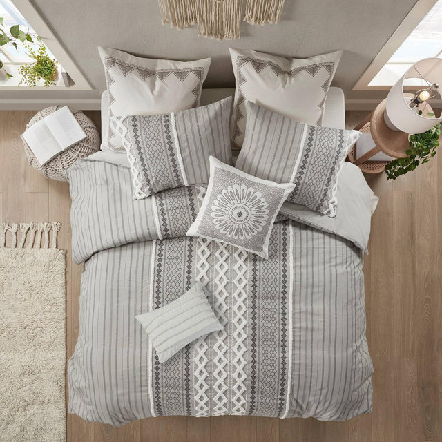 Full/Queen Imani Cotton Comforter Set Gray
