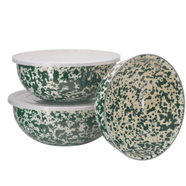 Splatter Covered Multi-Purpose Bowl Set - Green and Cream Splatter