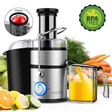 KOIOS Centrifugal Juicer Machines, Juice Extractor with Big Mouth 3” Feed Chute, 304 Stainless-steel Filter, High Juice yield, Easy to Clean&100% BPA-Free, 1200W&Powerful, Dishwasher Safe, Included Brush