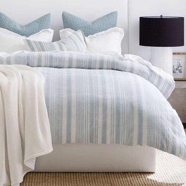 Hawthorn Stripe Cotton Duvet Cover, Full/Queen, Blue
