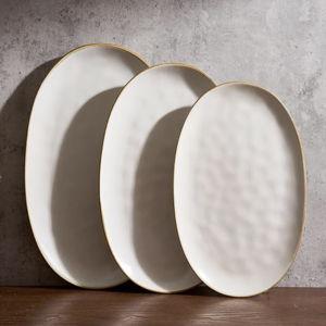 famiware Serving Platter, Oval 15.59/14.3/12.9inch Serving Dishes for Entertaining, Serving Bowls, Dishwasher Safe, Stoneware Serving Trays for Party, Food, Turkey, Cheese, Reactive Glaze, Matte White