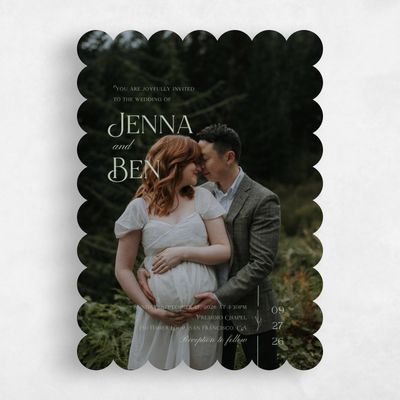 Green Scalloped Wedding Invitation - Hartington Photo