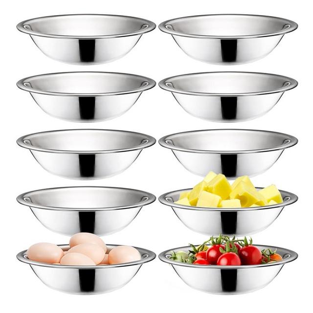 Okllen 10 Pack Small Stainless Steel Bowls, 6 1/2 Inch Wide Kitchen Metal Bowl with Flat Base, 3/4 Quart Prep Bowls for Meal Prep, Cooking, Serving, Baking
