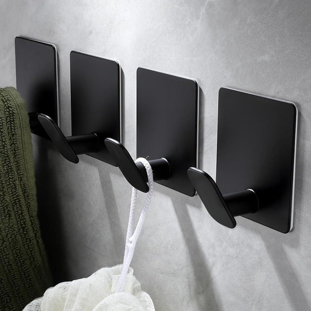 ZUNTO 4 Pack Adhesive Towel Hooks for Bathroom, Heavy Duty Wall Hooks for Hanging, No Drilling, Durable Waterproof Hooks for Towels & Utensils
