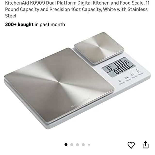 KitchenAid KQ909 Dual Platform Digital Kitchen and Food Scale, 11 Pound Capacity and Precision 16oz Capacity, White with Stainless Steel