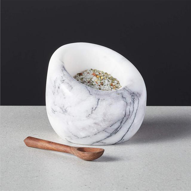 Pinch Marble Salt Cellar and Walnut Mini Spoon