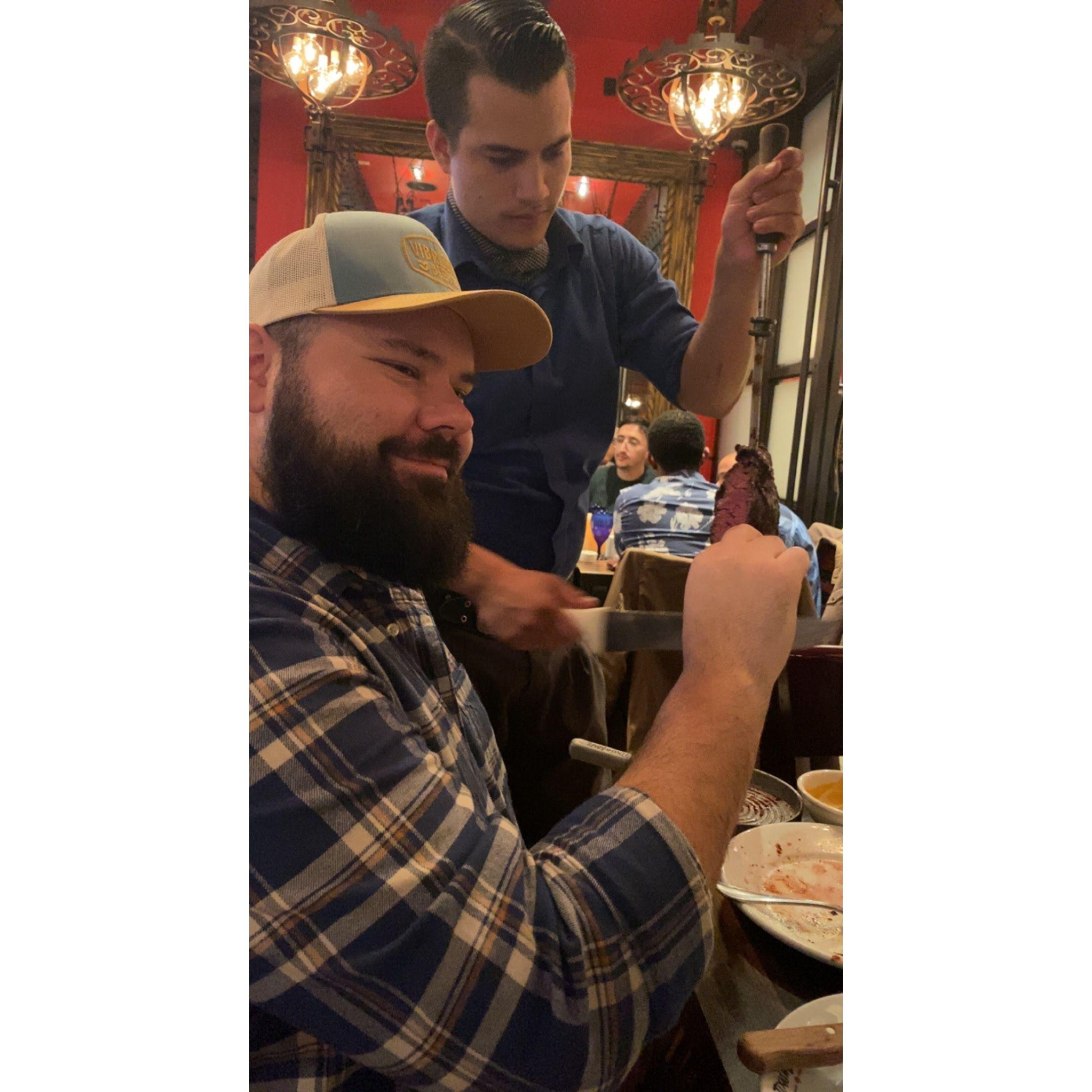 Enjoying Texas De Brazil for his birthday dinner! November 2022