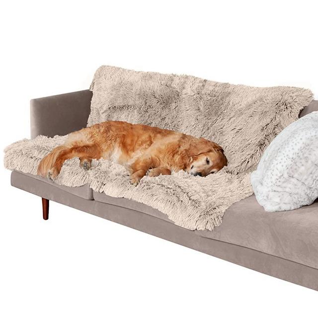 Furhaven Waterproof Calming Plush Long Faux Fur & Velvet Dog Blanket - Taupe, Extra Large